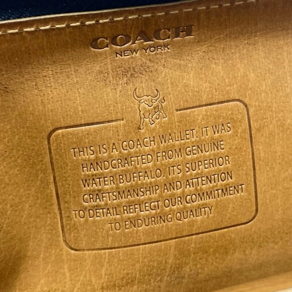 Auth COACH Modern water buffalo leather accordion wallet 74972 Black Leather - - Picture 6 of 9